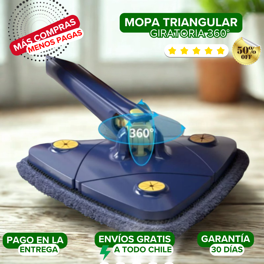 Mopa Triangular Giratoria 360° + Bastón Telescópico Gratis 💙