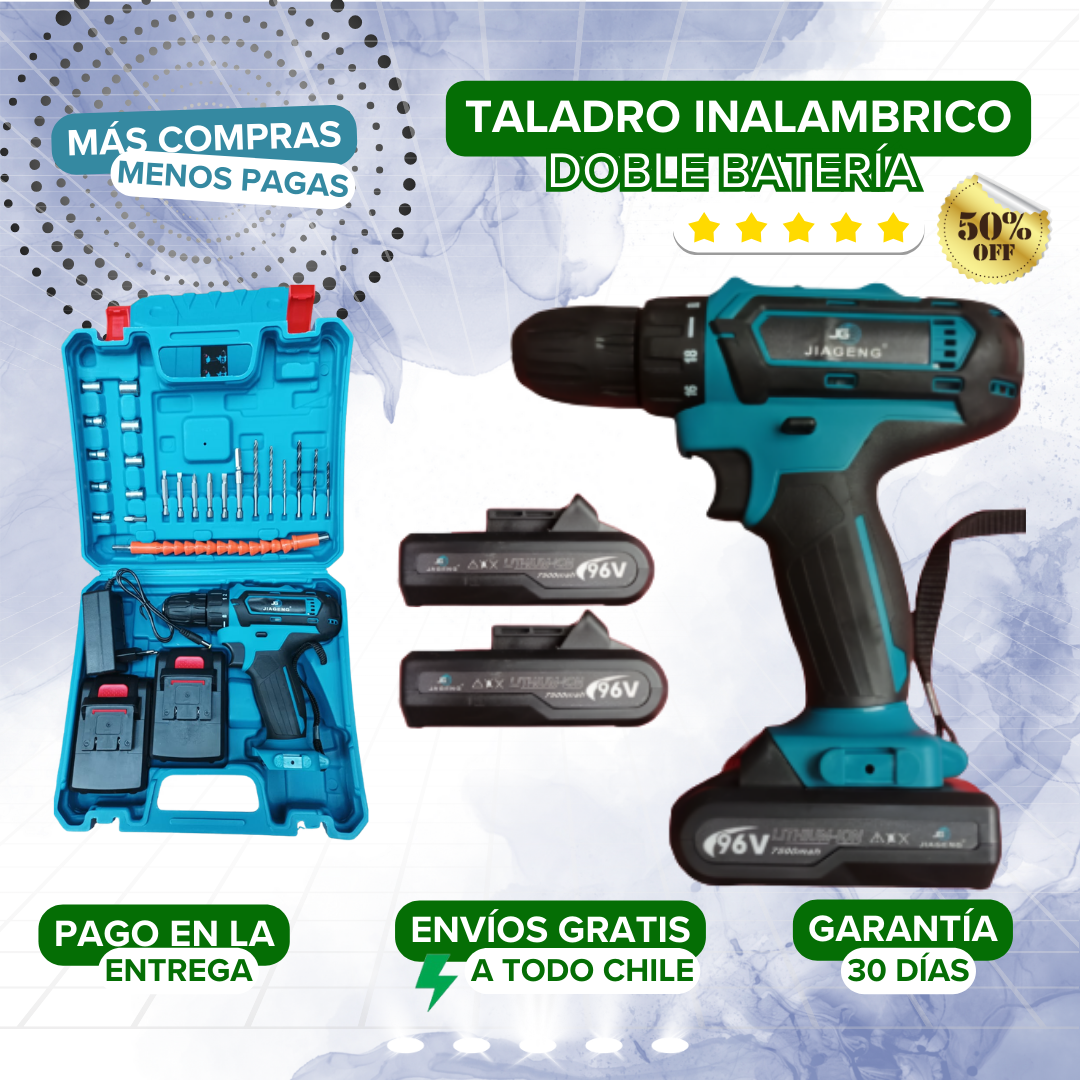 Taladro Inalámbrico dos Baterías 96V + Adaptador Sierra Taladro GRATIS 🆓