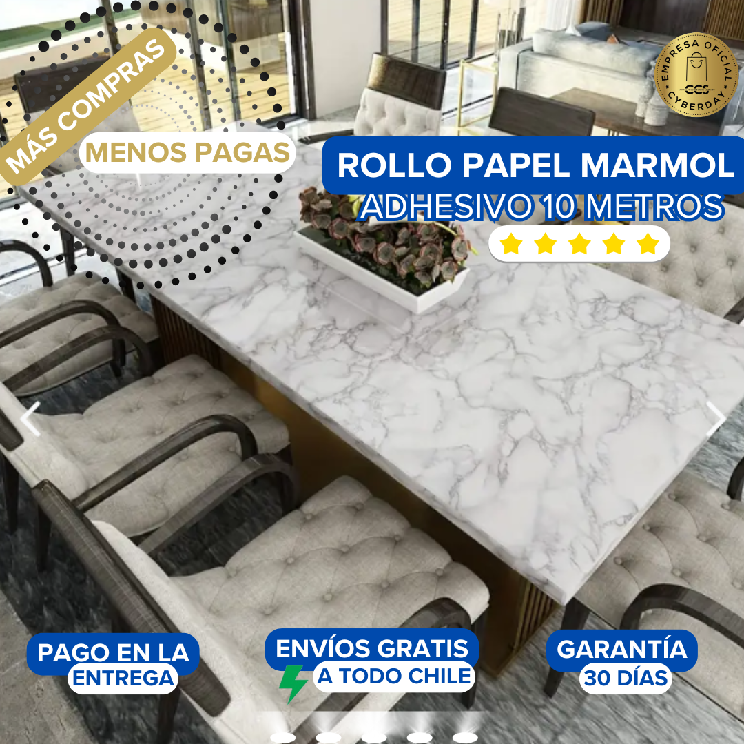 Papel Adhesivo Texturizado Mármol 10 metros | Blanco y Negro 🟦