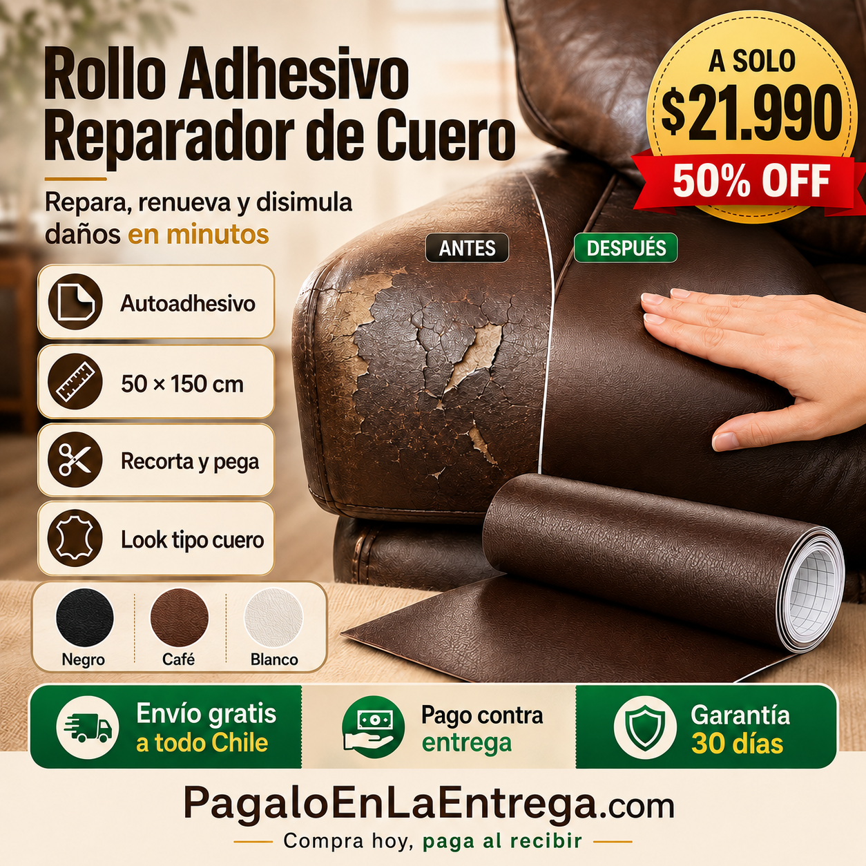 Rollo Adhesivo Reparador de Cuero 50x150cm