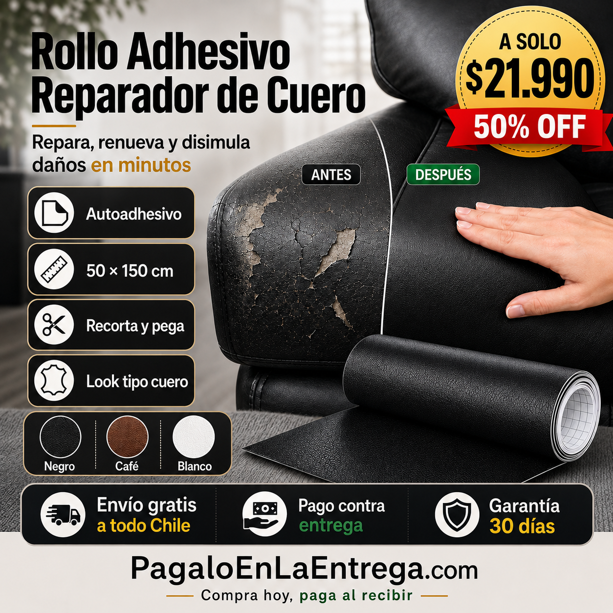 Rollo Adhesivo Reparador de Cuero 50x150cm