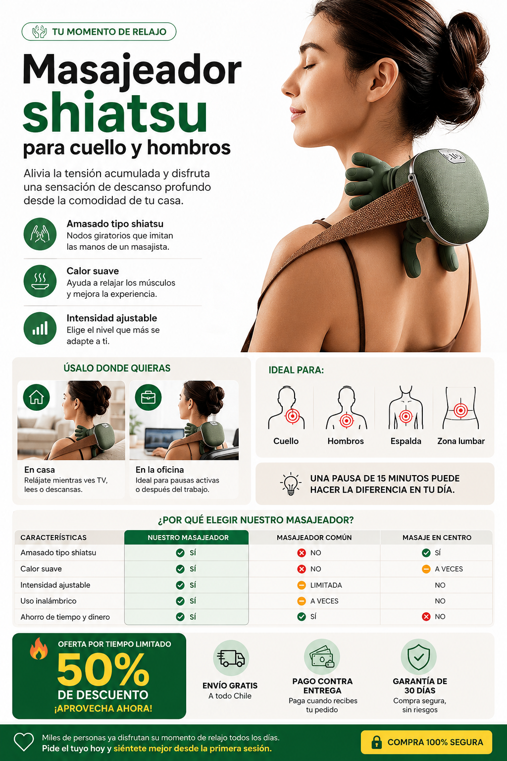 Masajeador De Cuello Con Manos Verde