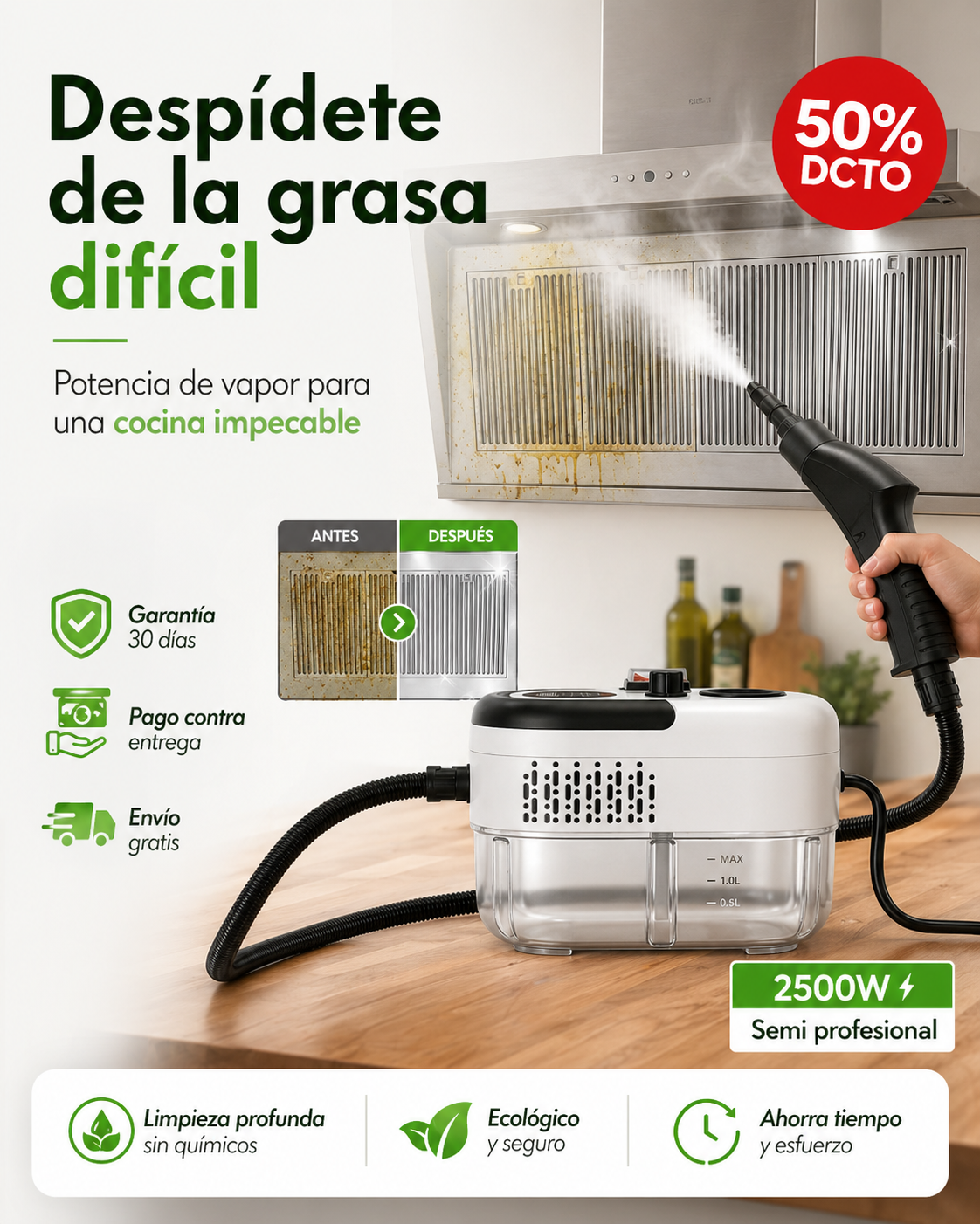 Limpiador A Vapor Presión 2500w Portátil 💨