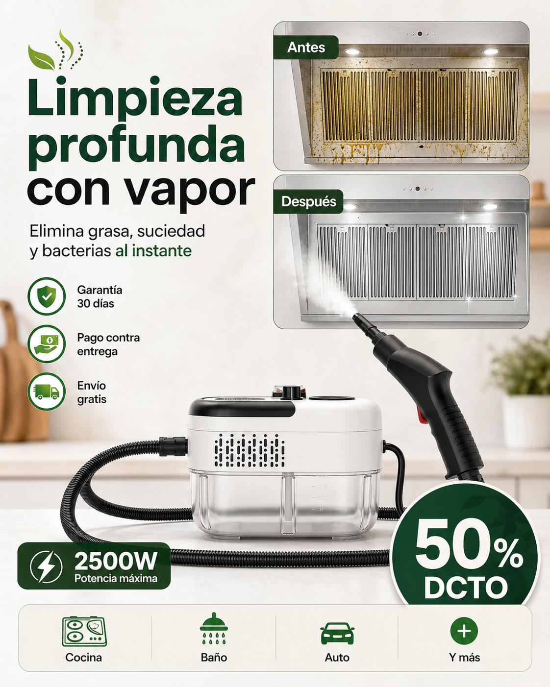 Limpiador A Vapor Presión 2500w Portátil 💨