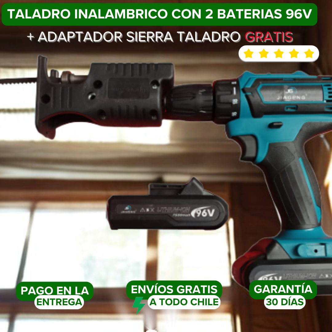 Taladro Inalámbrico dos Baterías 96V + Adaptador Sierra Taladro GRATIS 🆓