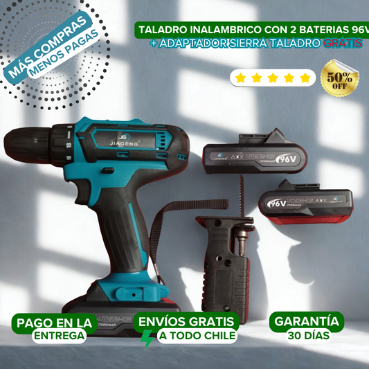 Taladro Inalámbrico dos Baterías 96V + Adaptador Sierra Taladro GRATIS 🆓
