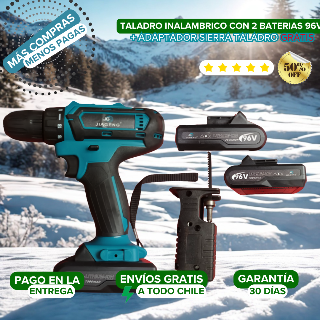 Taladro Inalámbrico dos Baterías 96V + Adaptador Sierra Taladro GRATIS 🆓