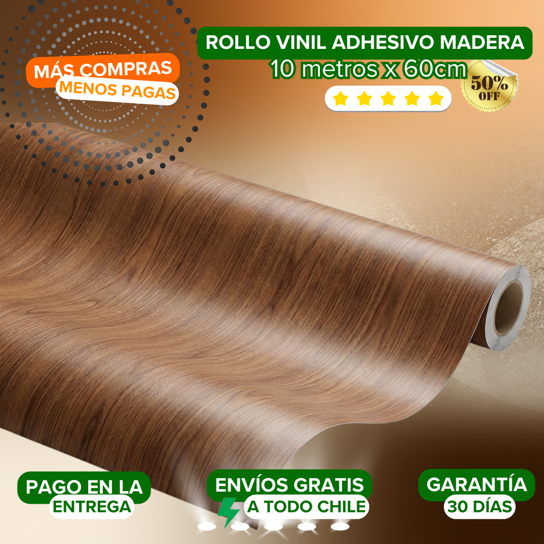 Rollo Vinil Adhesivo Madera 10mts 🏡