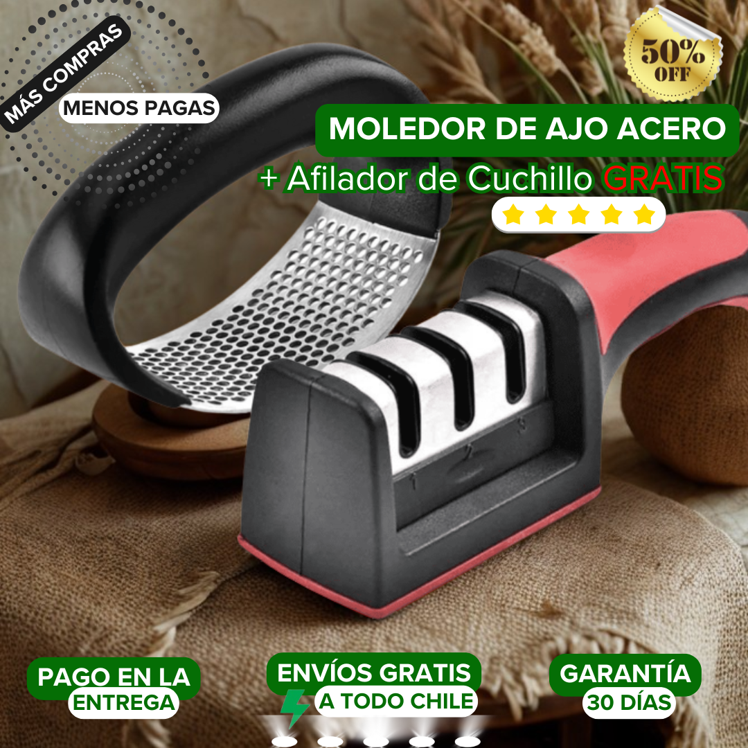 🔥 Moledor Triturador de Ajo de Acero Inoxidable + ¡Afilador de Cuchillos GRATIS! 🔪🧄